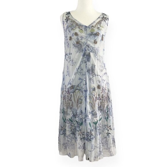 NEW Johnny Was Biya Luca Mesh Dress Women’s Size S Blue Floral Embroidered Nylon - Picture 1 of 10
